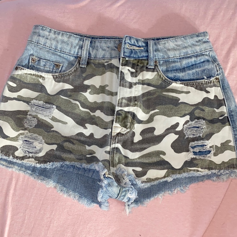 camo print jean shorts